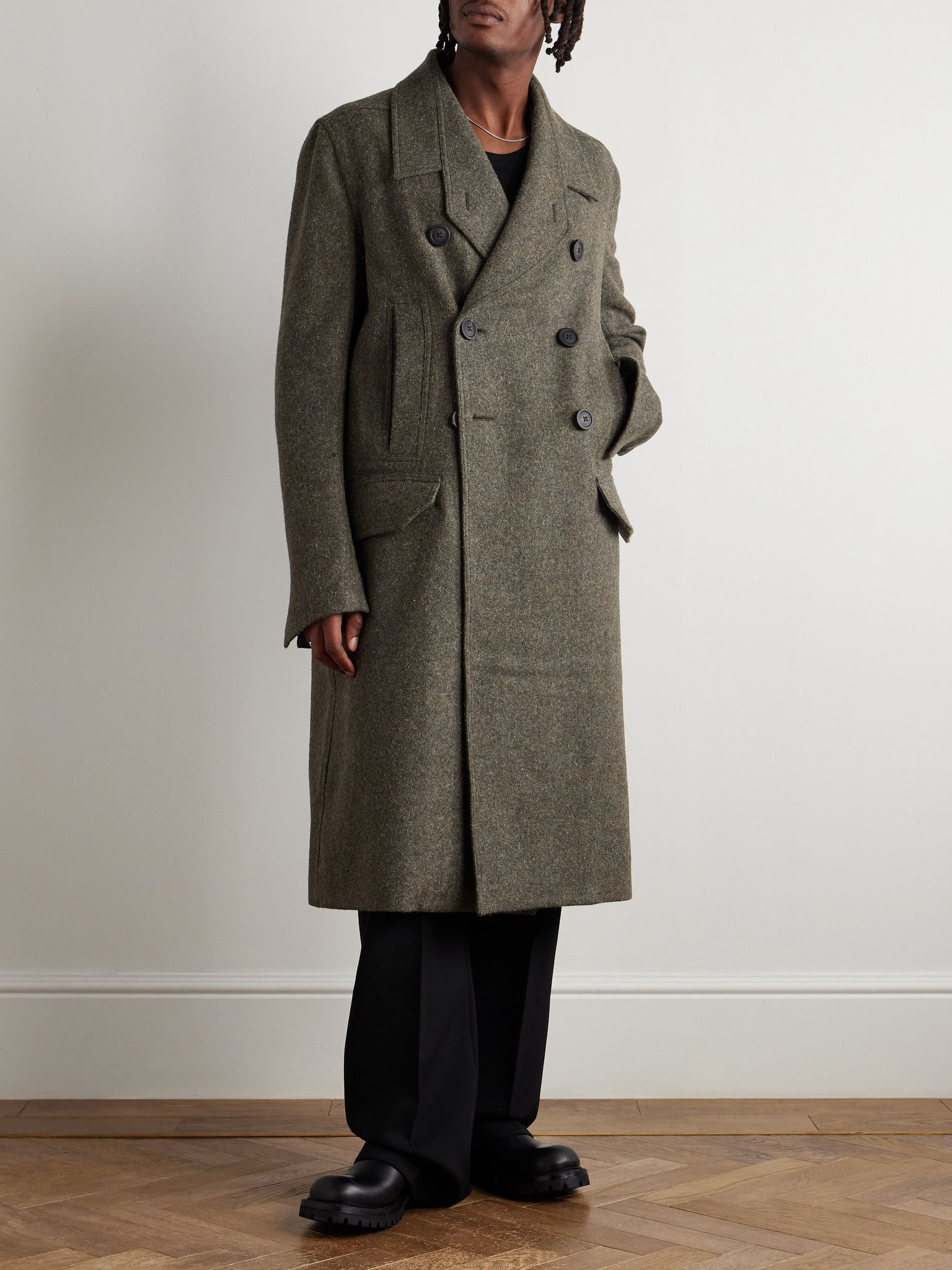 Officer Double-Breasted Melton Wool Coat Green - 3