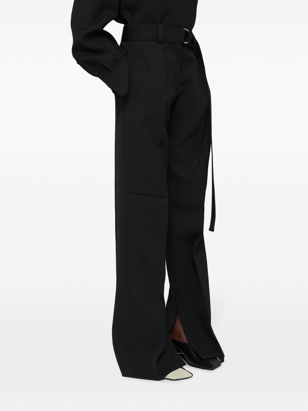 belted wool wide-leg trousers - 3