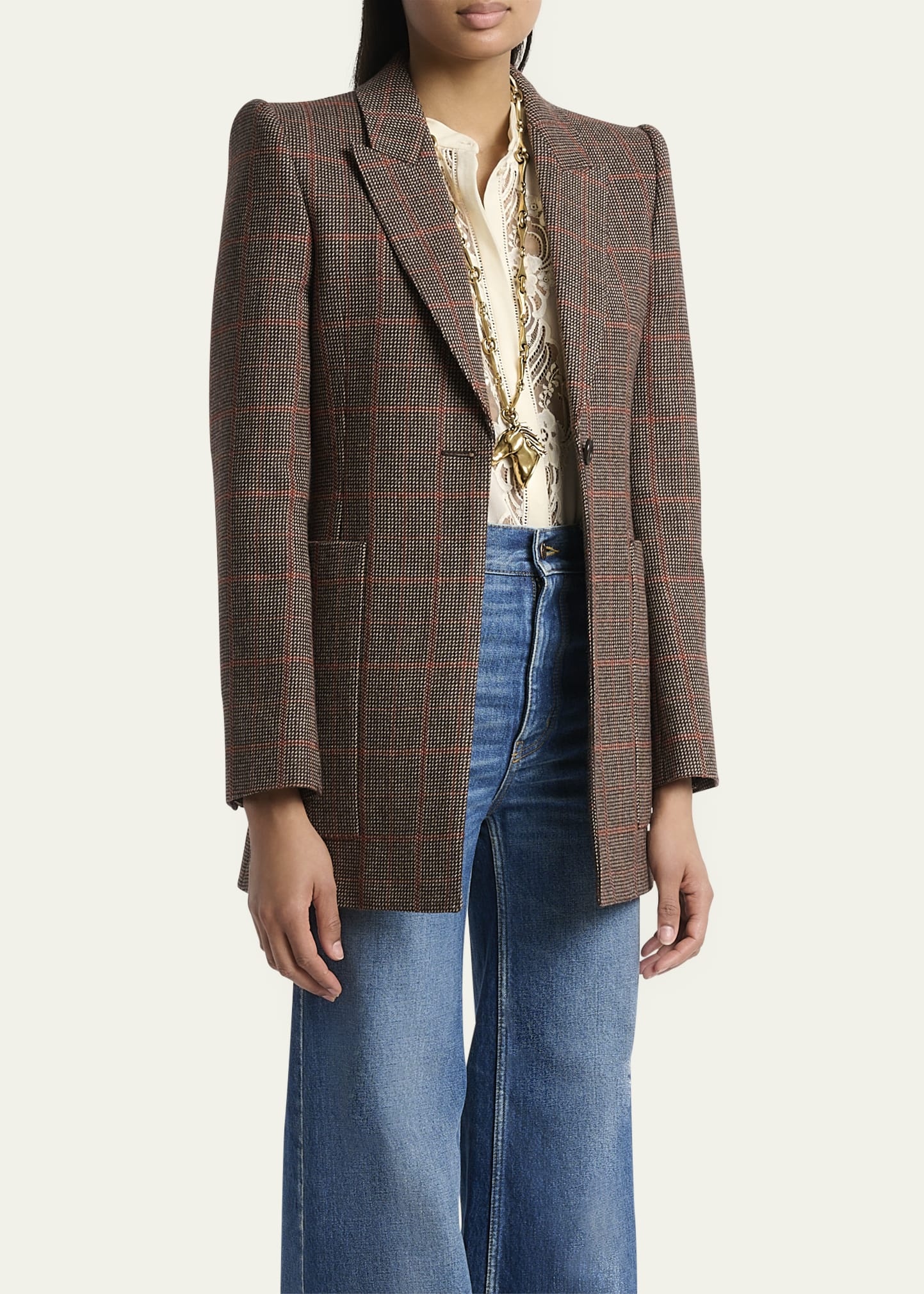 Plaid Single-Breasted Jacket - 4