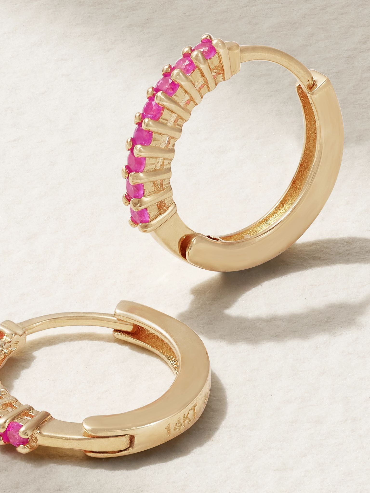 14-karat gold sapphire hoop earrings Red - 3