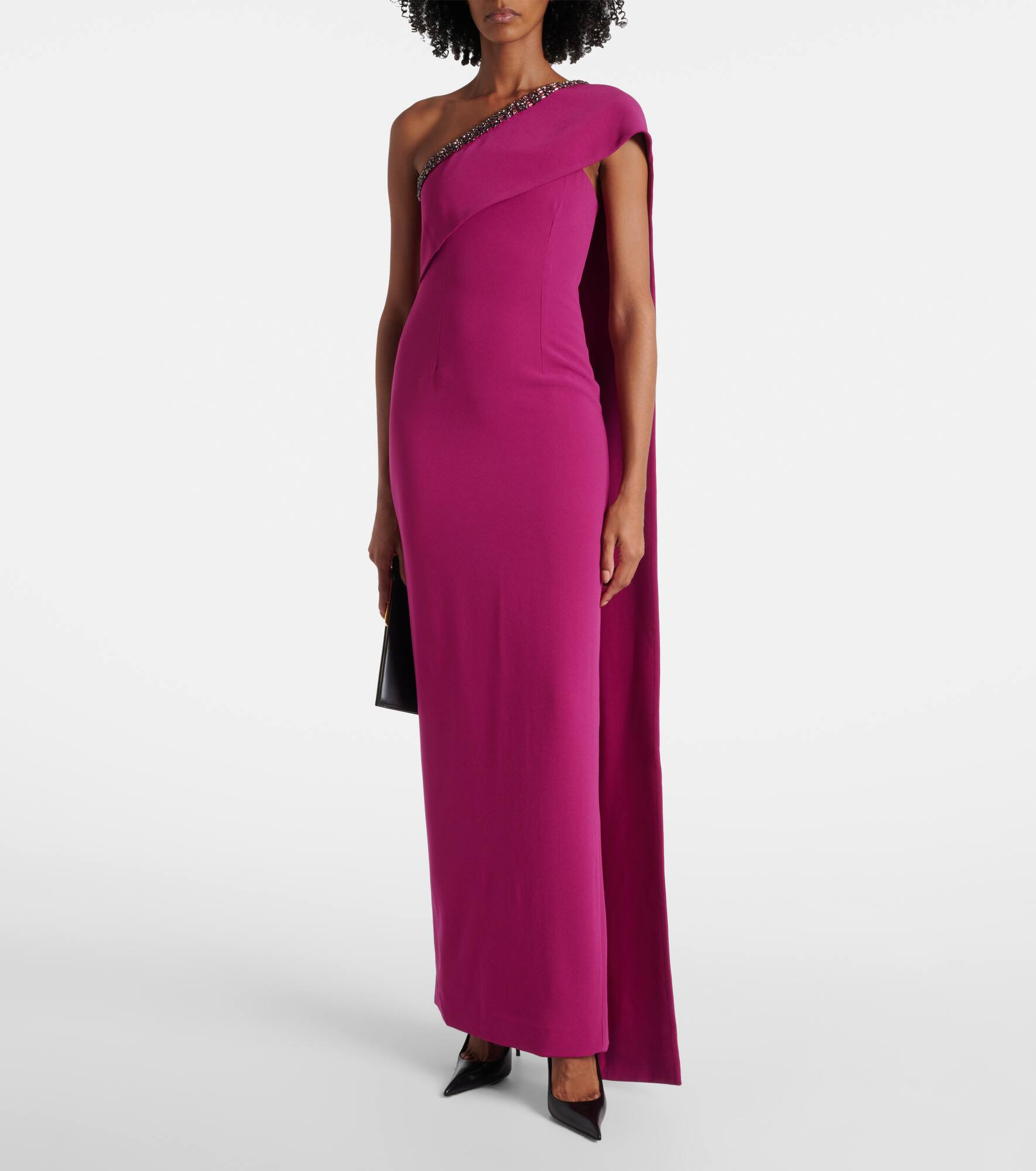 Caped embellished satin crêpe gown - 2