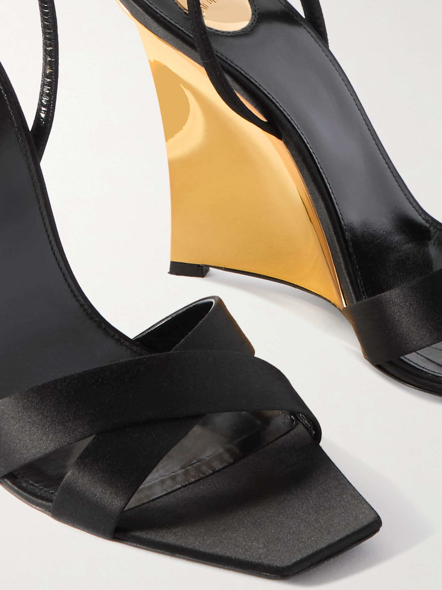 Lucienne leather-trimmed satin wedge mules Black - 4