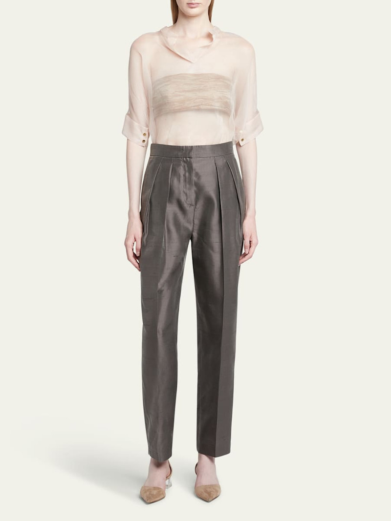 GIORGIO ARMANI Shantung Silk Pleated Straight-Leg Trousers outlook