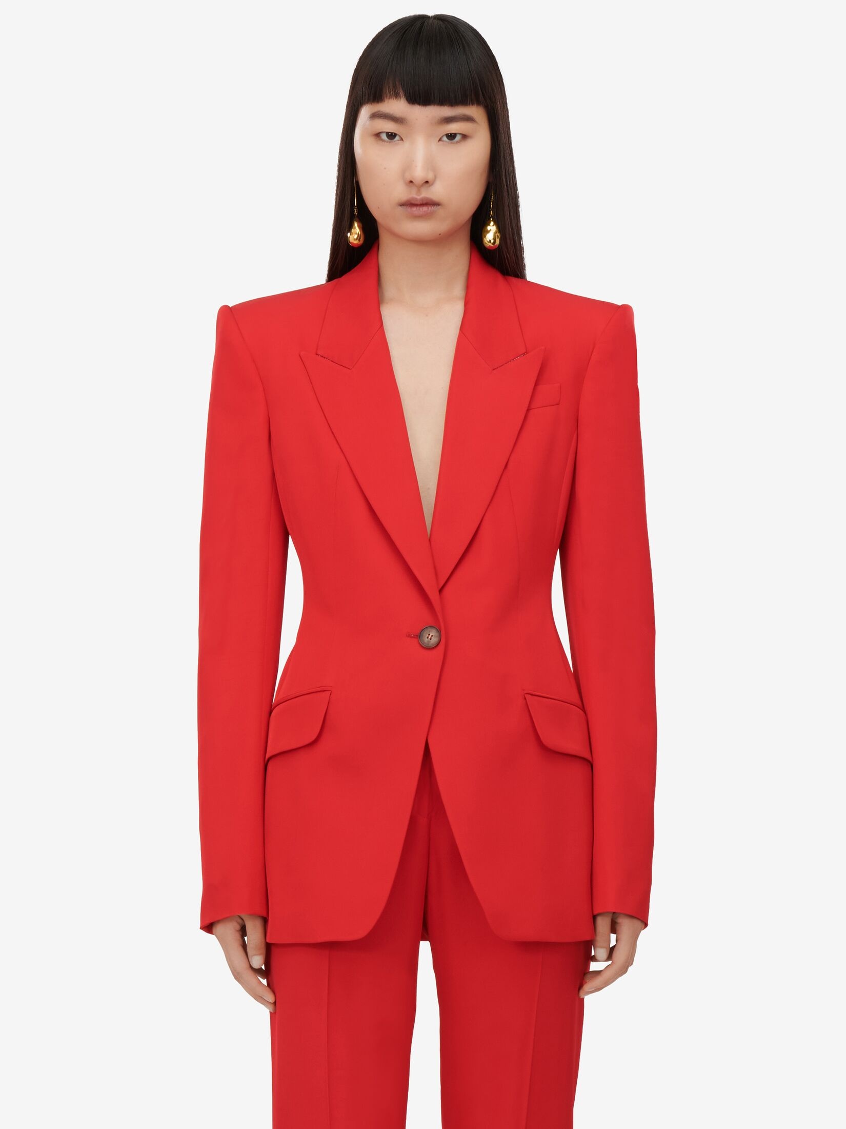 Women's High-waisted Cigarette Trousers in Lust Red - 5