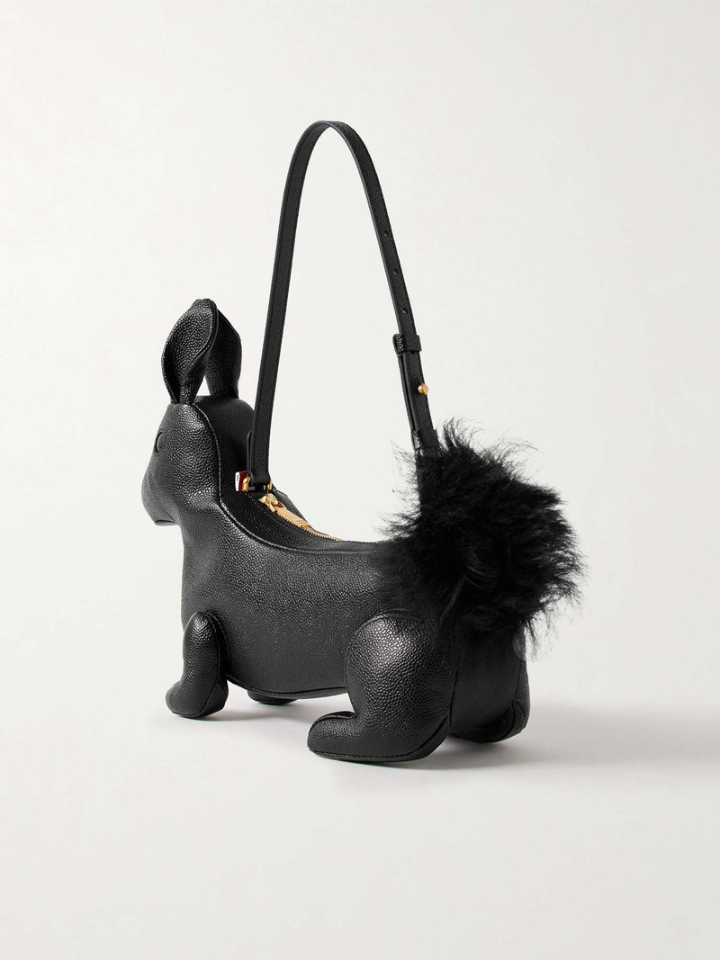 Rabbit faux fur-trimmed textured-leather shoulder bag 3