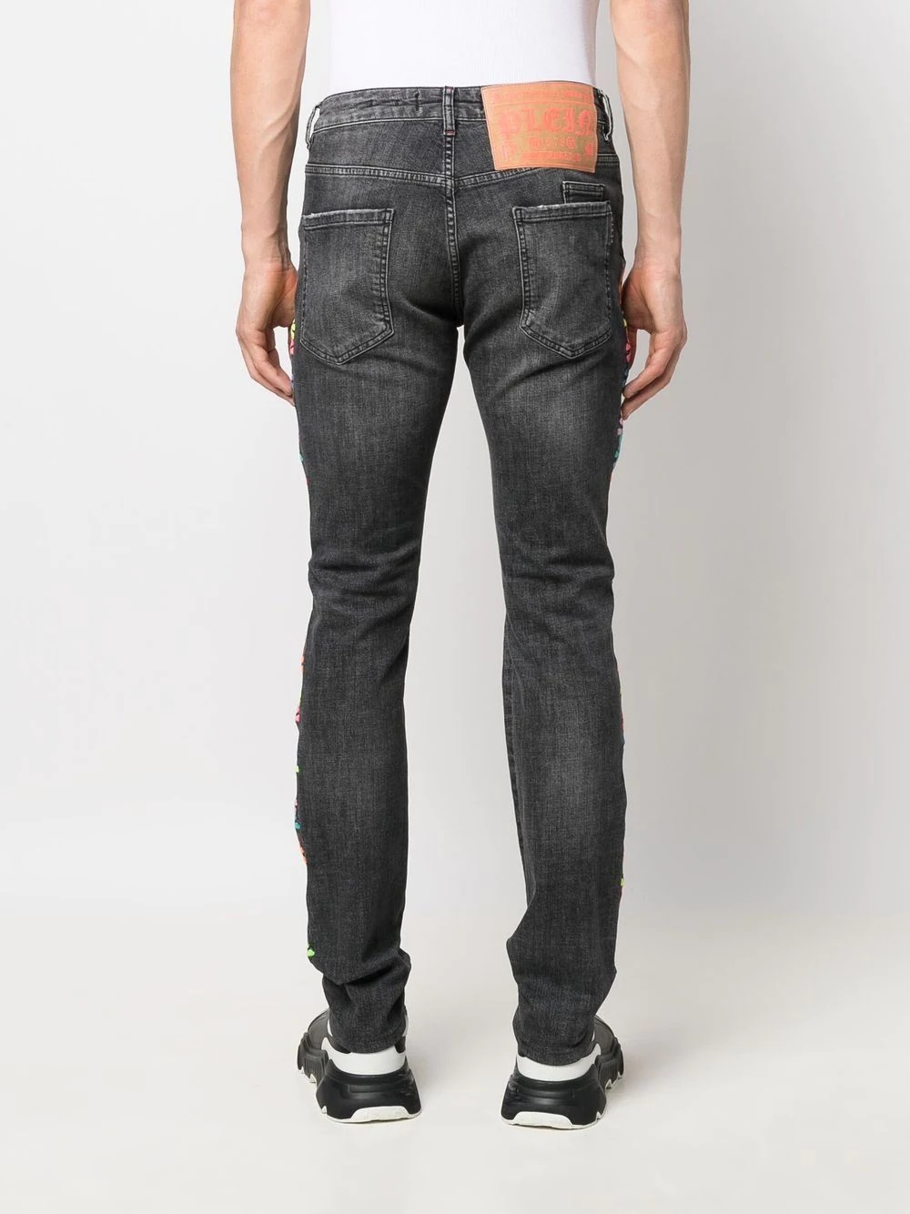 embroidered-skull slim-fit jeans - 4