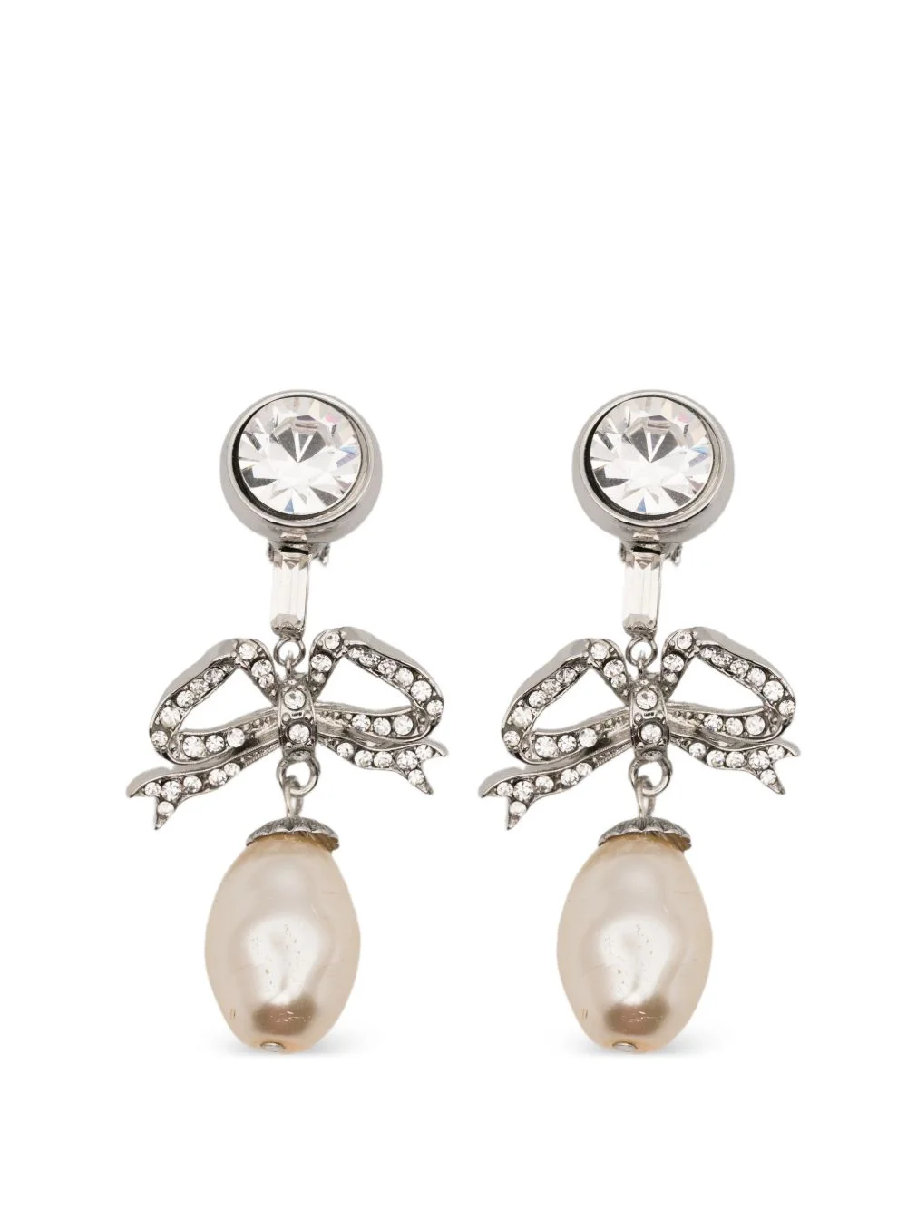 bow-detail faux-pearl earrings - 1