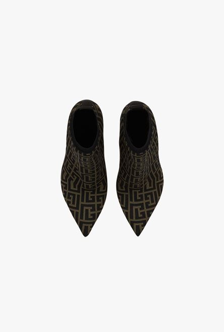 Bicolor stretch knit Skye ankle boots with Balmain monogram - 4