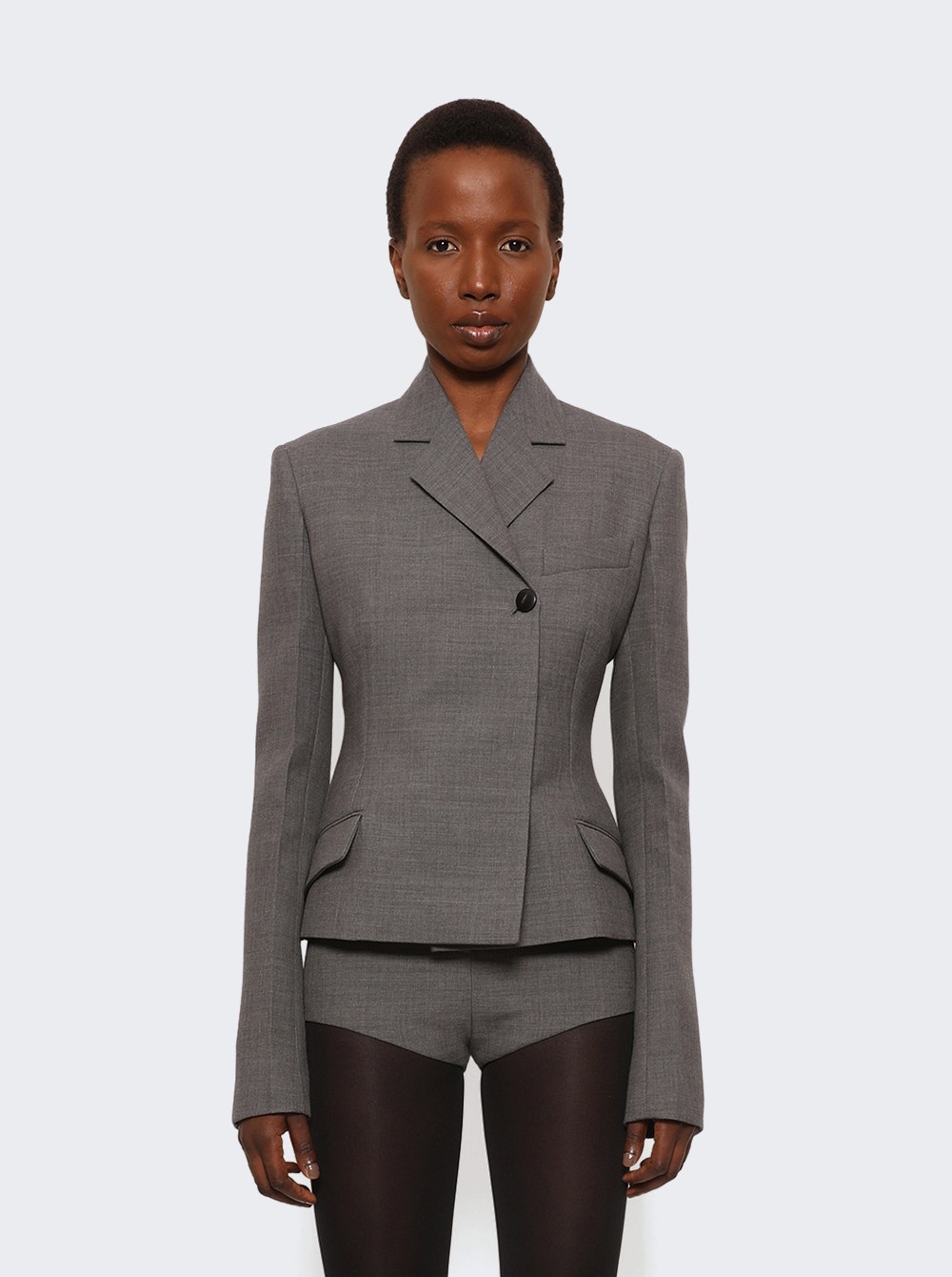 Wool Double Natte One-Button Blazer Jacket Grey - 3
