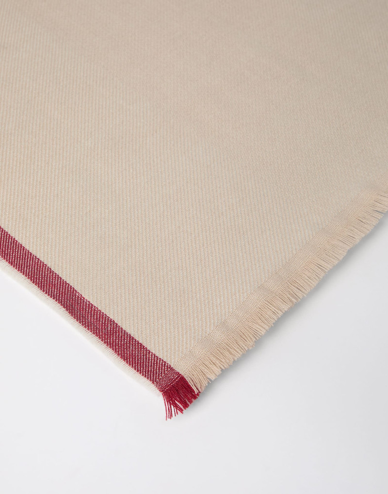 Brunello Cucinelli Wool and cashmere diagonal scarf with striped edge outlook