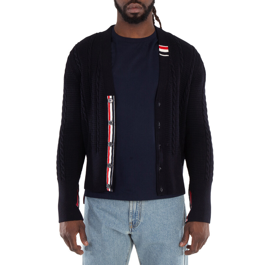 Thom Browne Wool Relaxed V-Neck Cable Cardigan - 3