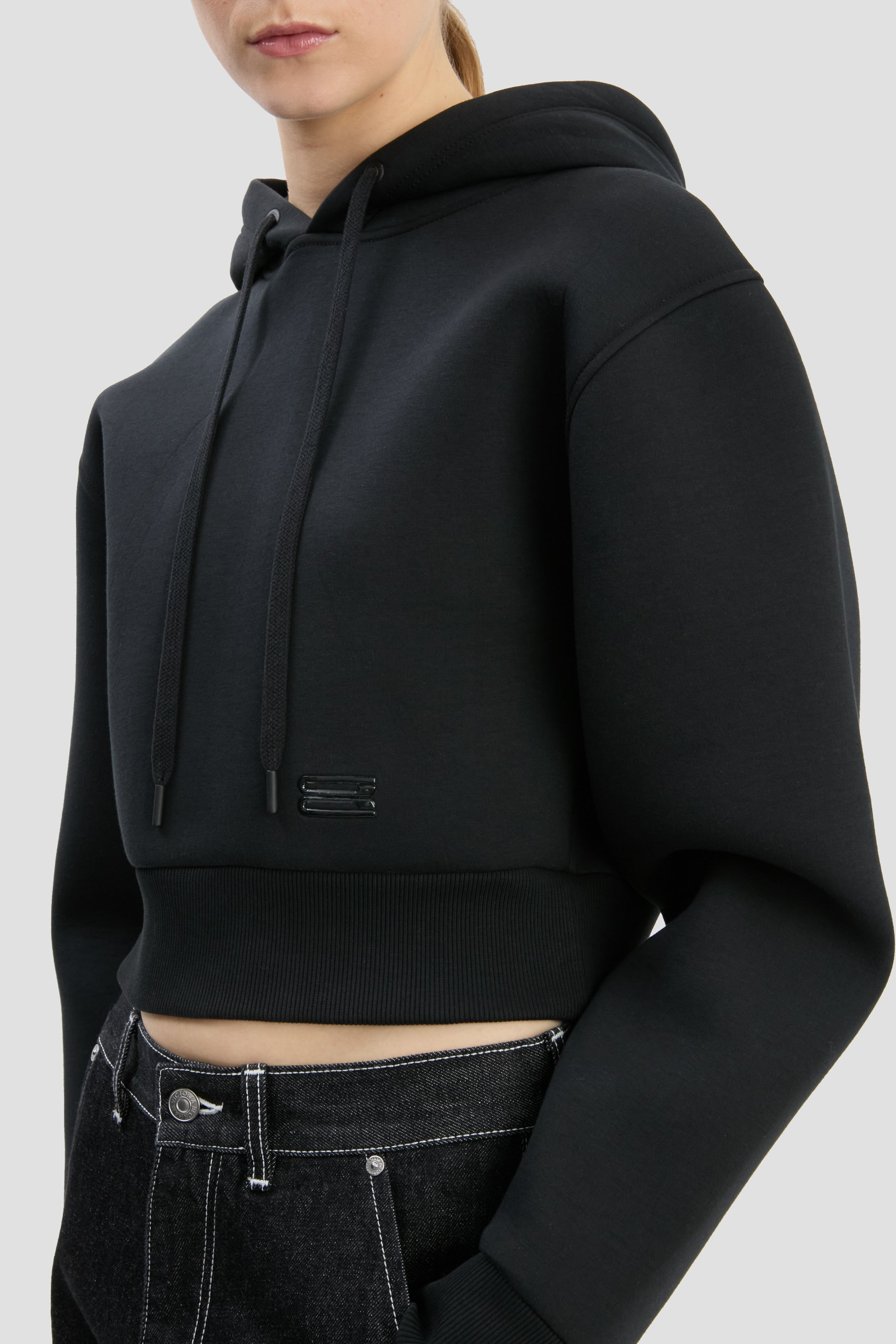 Cropped Structured Hoodie In Black - 4