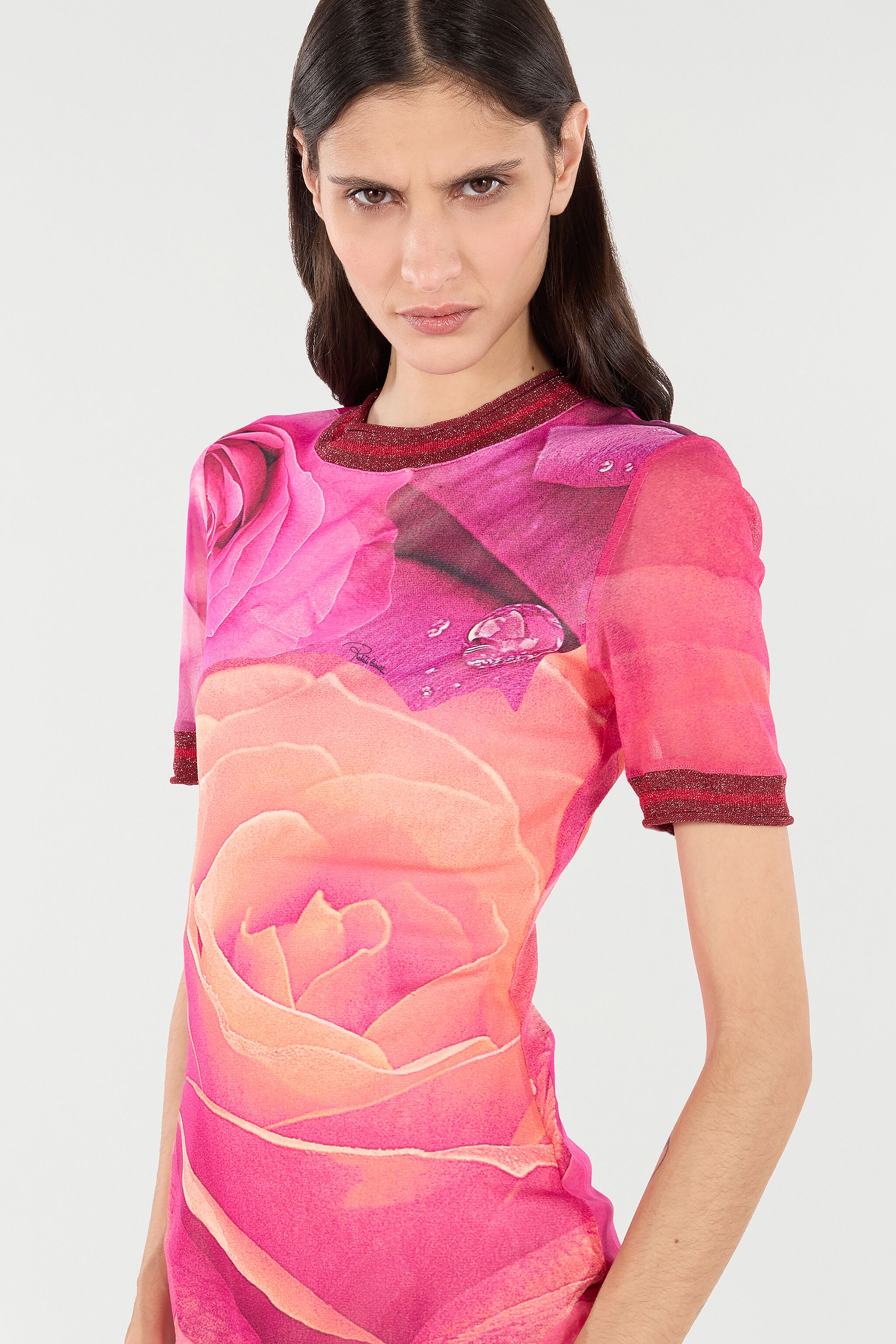 Short Rose-Print Dress With Glittery Trims - 6
