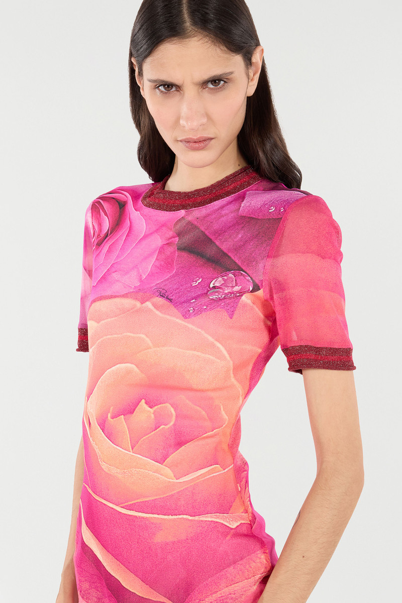 Short Rose-Print Dress With Glittery Trims 6