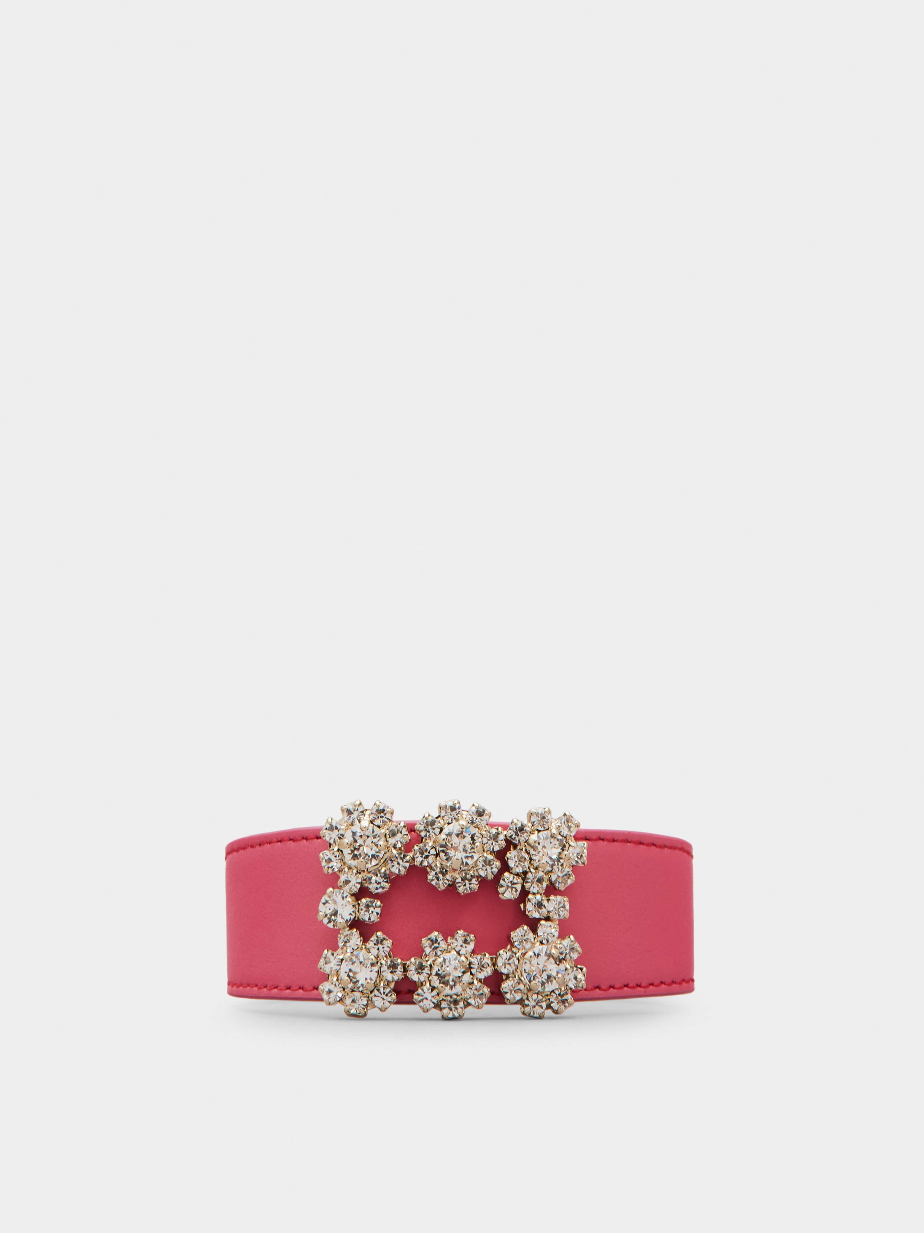 Flower Strass Buckle Bracelet in Leather - 1