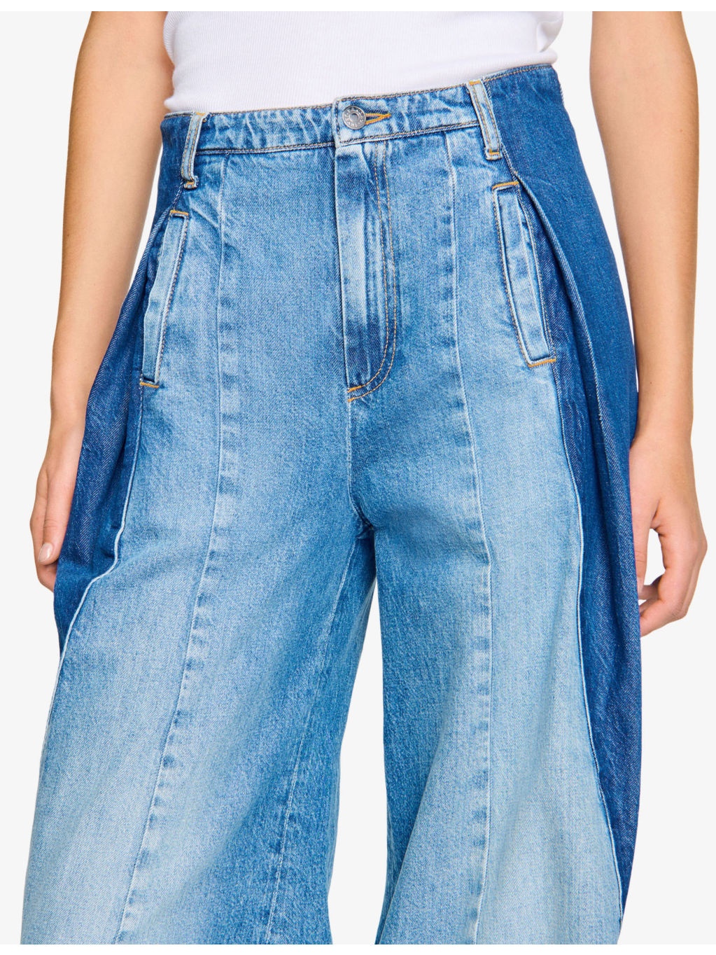 Contrast-Panel Wide-Leg Denim Jeans - 5