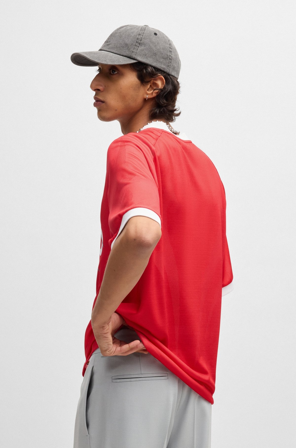 RELAXED-FIT FOOTBALL-STYLE MESH T-SHIRT WITH SEASONAL PRINT - 5