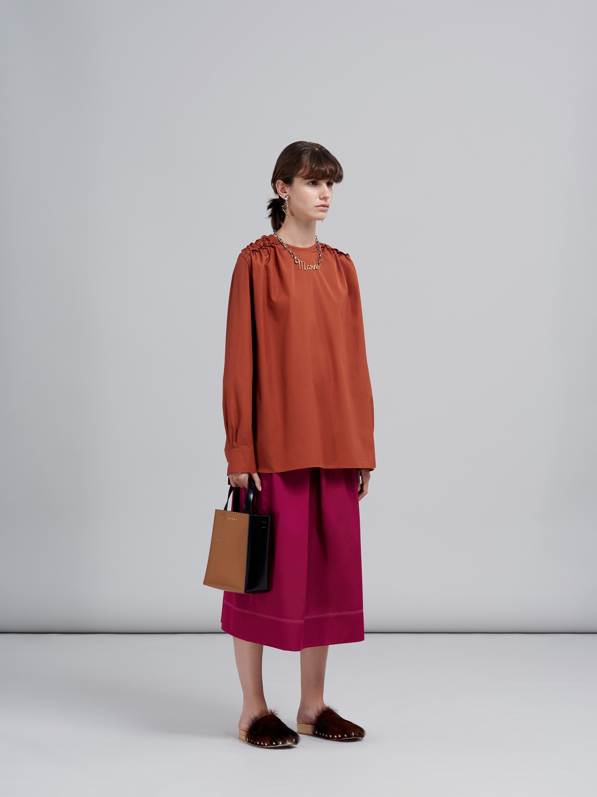 BROWN COTTON POPLIN SHIRT - 5