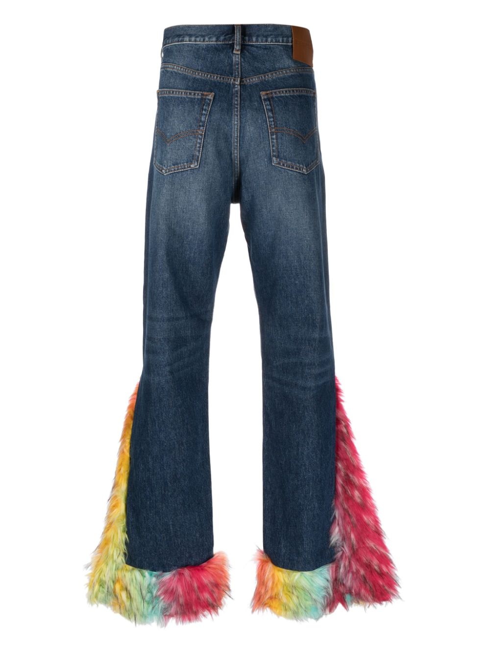 high-waisted faux-fur detailing jeans - 2