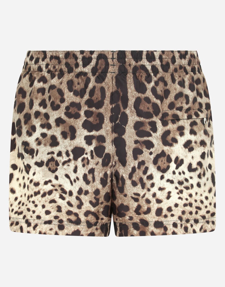 Short leopard-print swim trunks with plate - 3