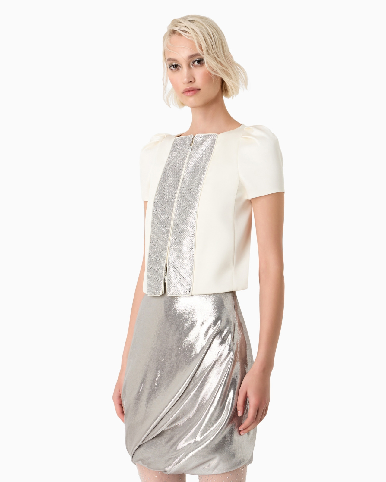 Short silk jacket with rhinestone pavé - 2
