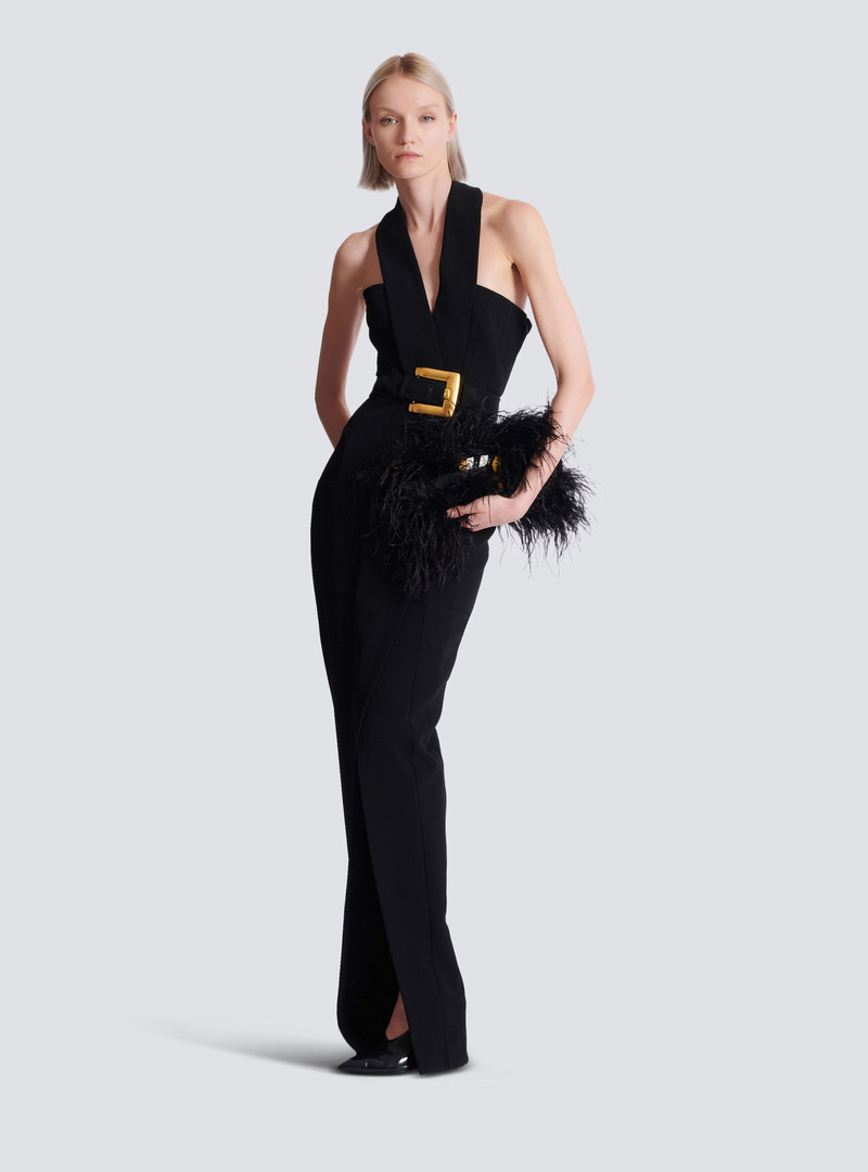 Balmain Long crepe dress with belt outlook