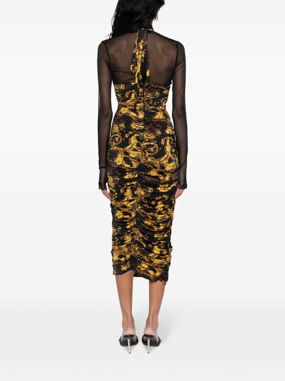 Barocco-print ruched midi dress - 4