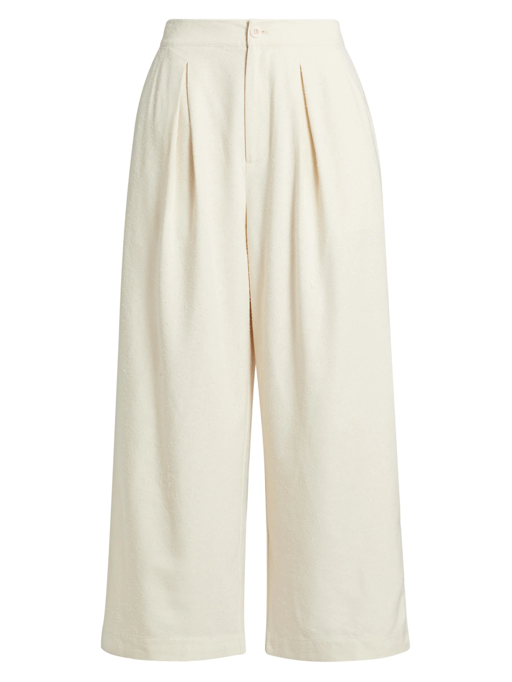 Women's Textured Silk Relaxed-Fit Trousers - Ivory - 1