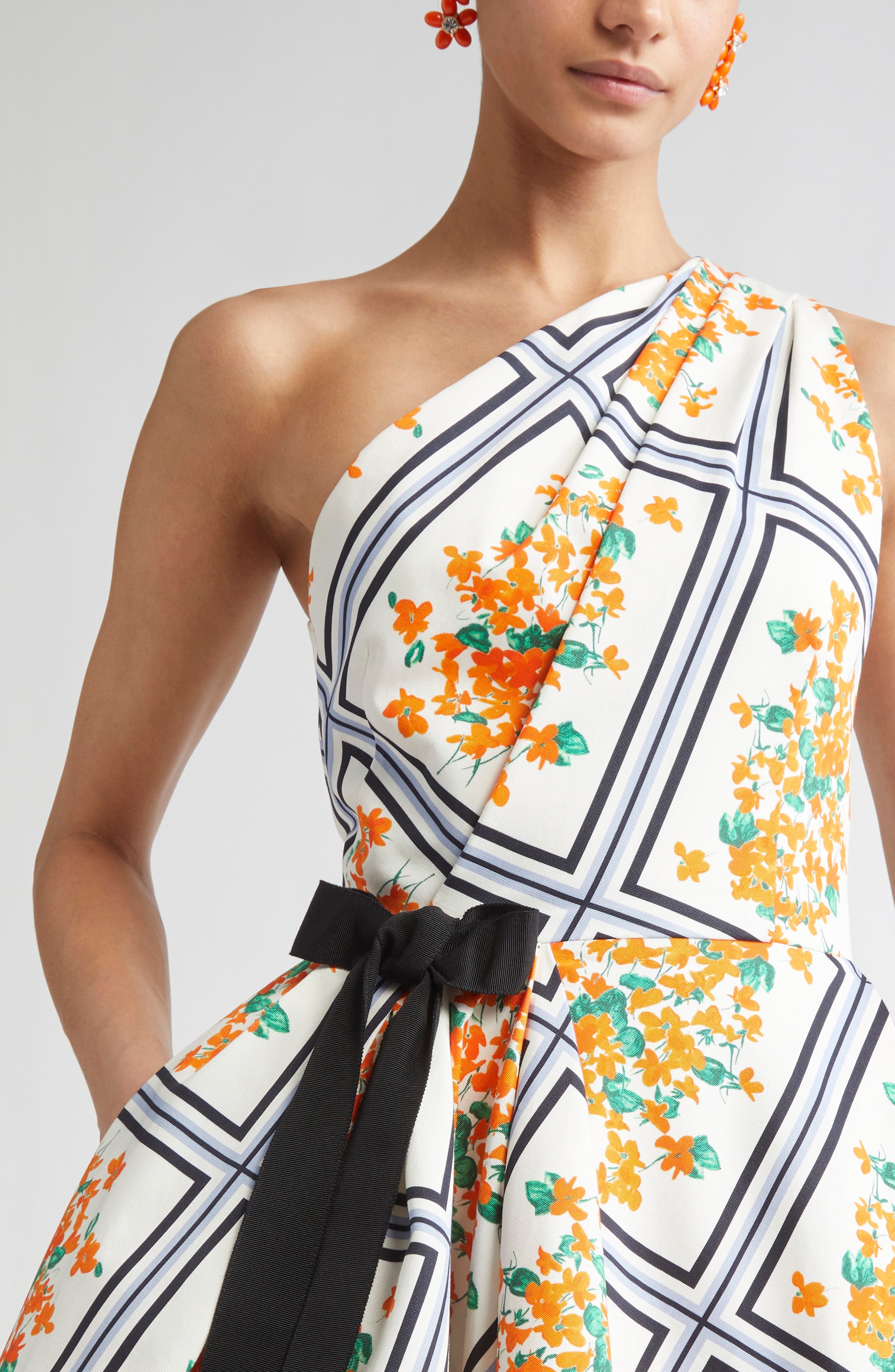 Carolina Herrera One-Shoulder Asymmetric Faille Minidress in White Multi at Nordstrom - 4