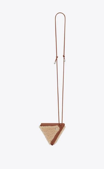 SAINT LAURENT saint laurent paris triangle coin purse necklace in smooth leather and shearling outlook