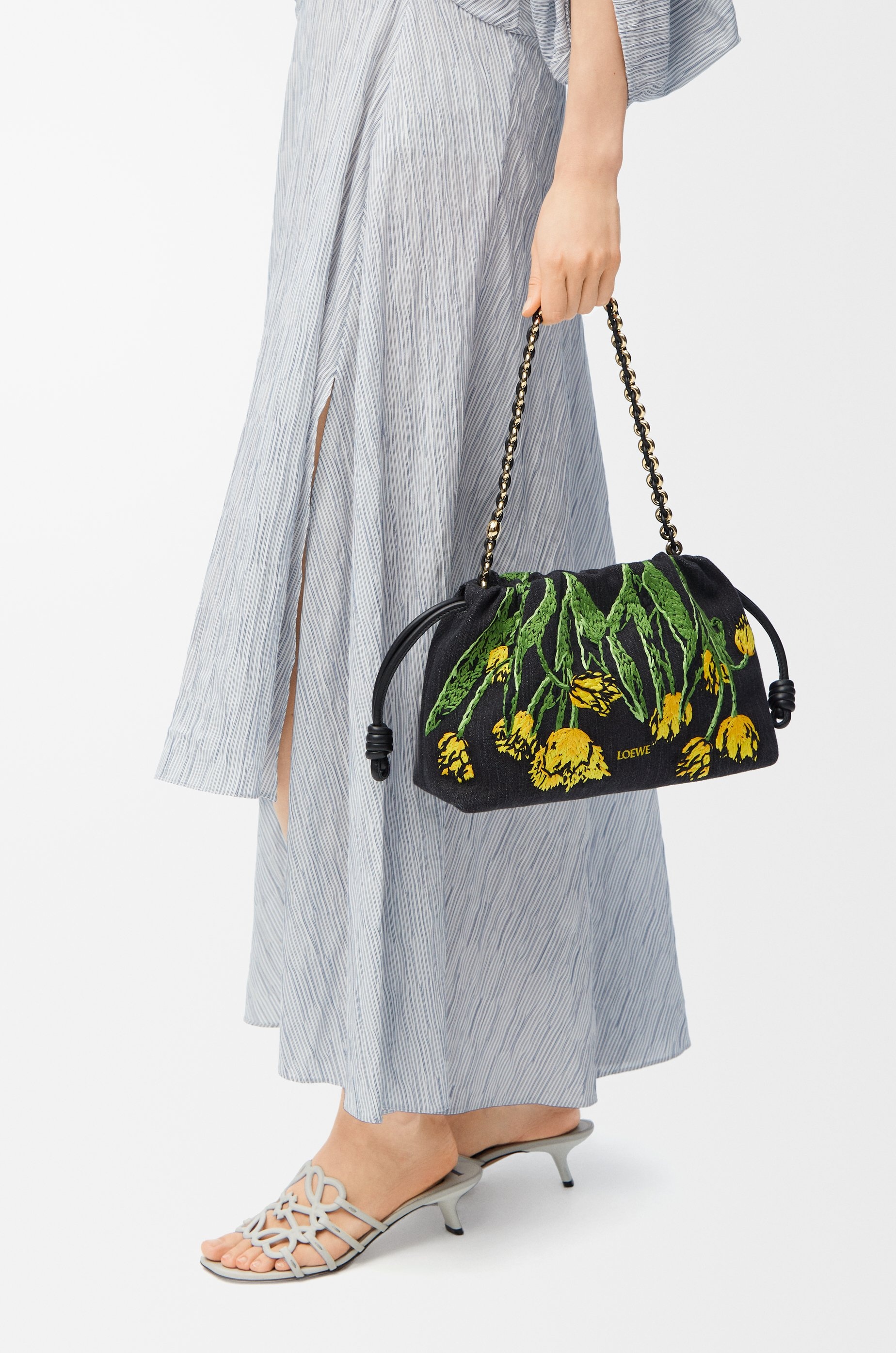 Medium Flamenco purse in embroidered denim - 2