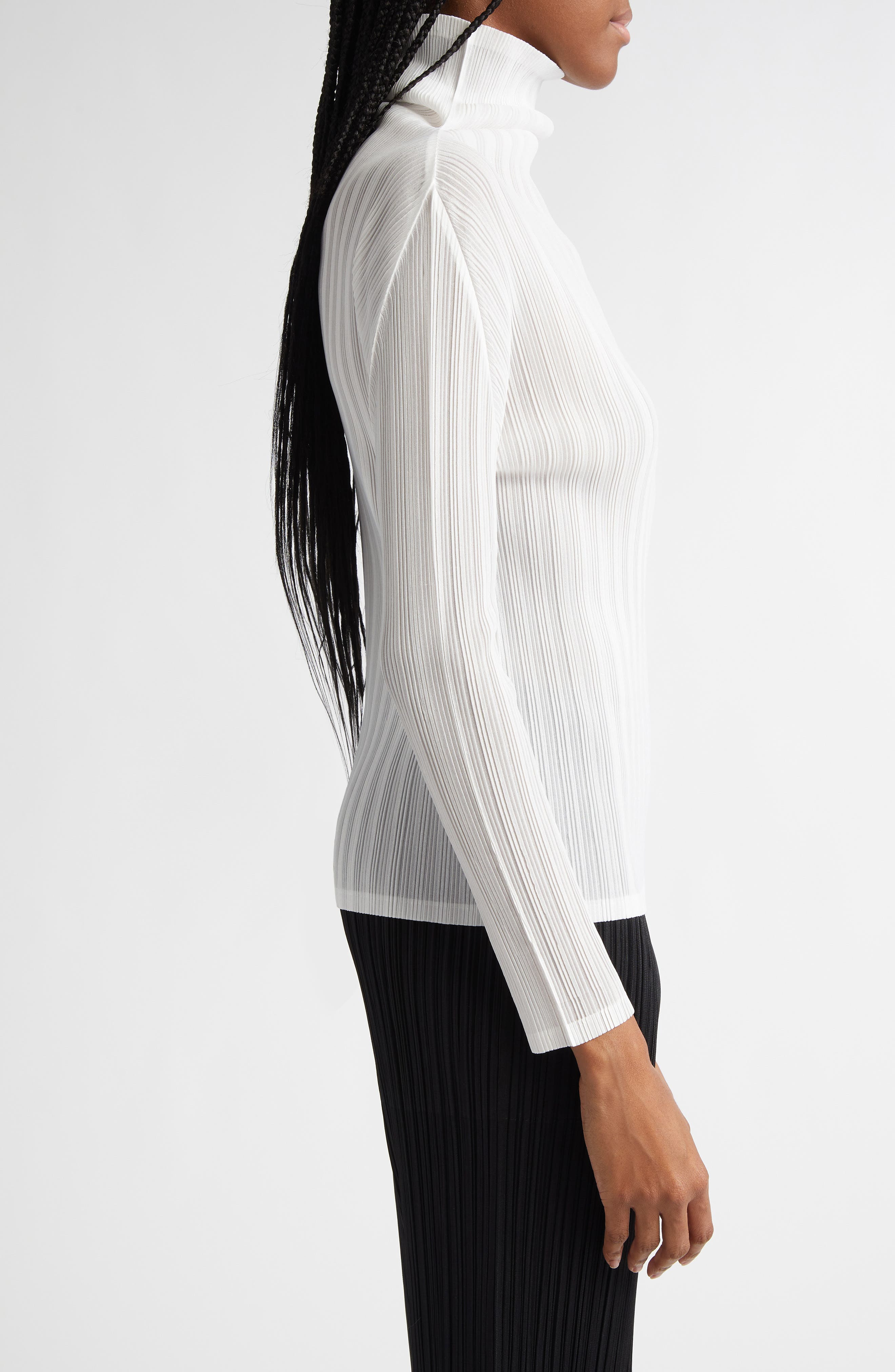Pleats Please Issey Miyake Pleated Long Sleeve Turtleneck in White at Nordstrom - 3