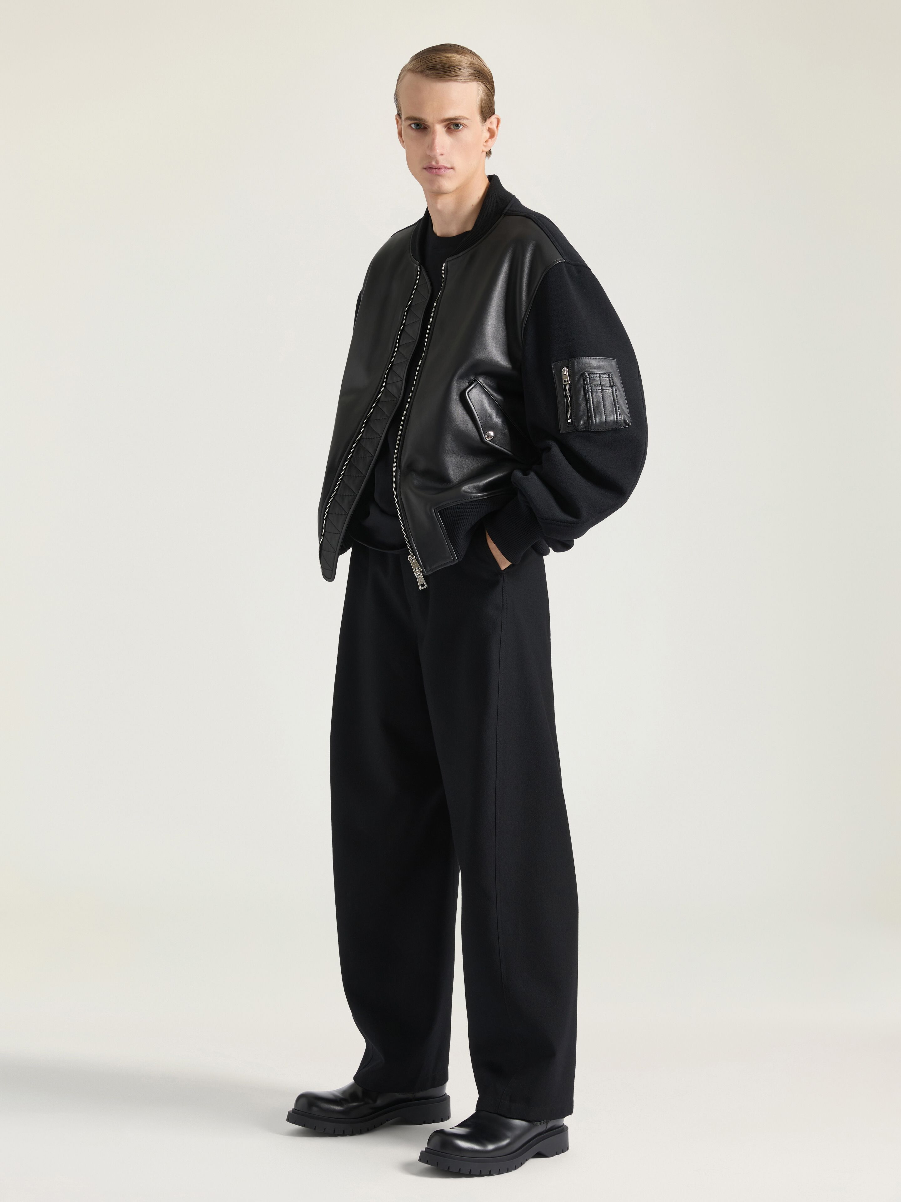BOMBER IN NAPPA LEATHER AND WOOL - 3