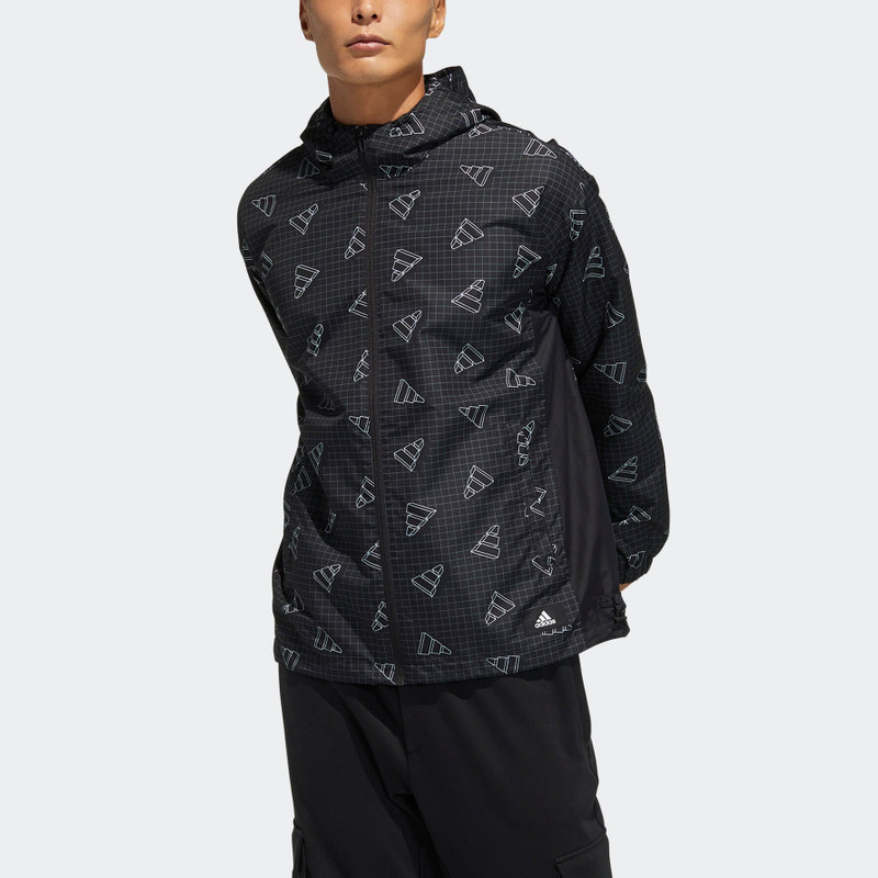 adidas adidas Full Print Sports Loose Hooded Jacket Black GP1825 outlook
