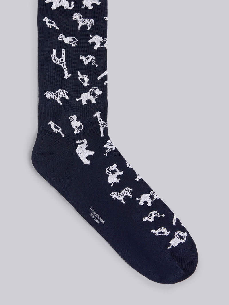 Thom Browne Navy Cotton Multi-Icon Mid Calf Socks outlook