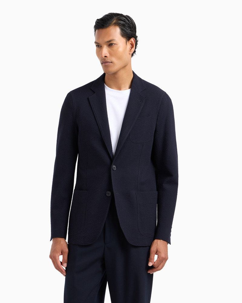 GIORGIO ARMANI Upton line single-breasted jacket in virgin wool and cashmere seersucker outlook