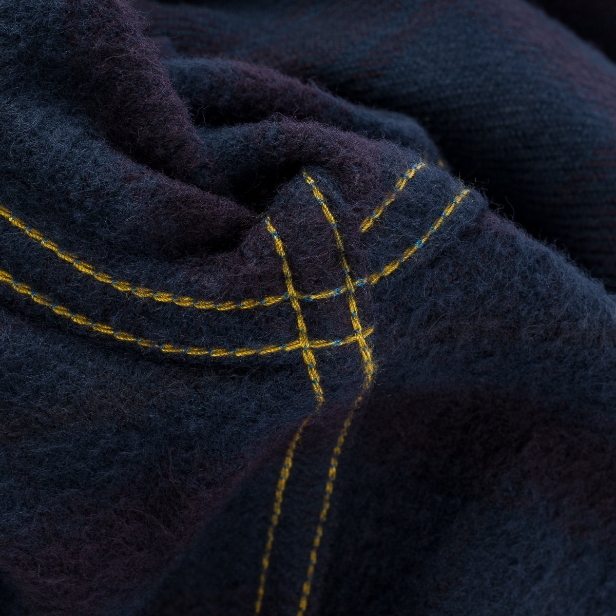 IHSH-333-OD Ultra Heavy Flannel Blanket Check Western Shirt - Sax Blue Overdyed Black - 11
