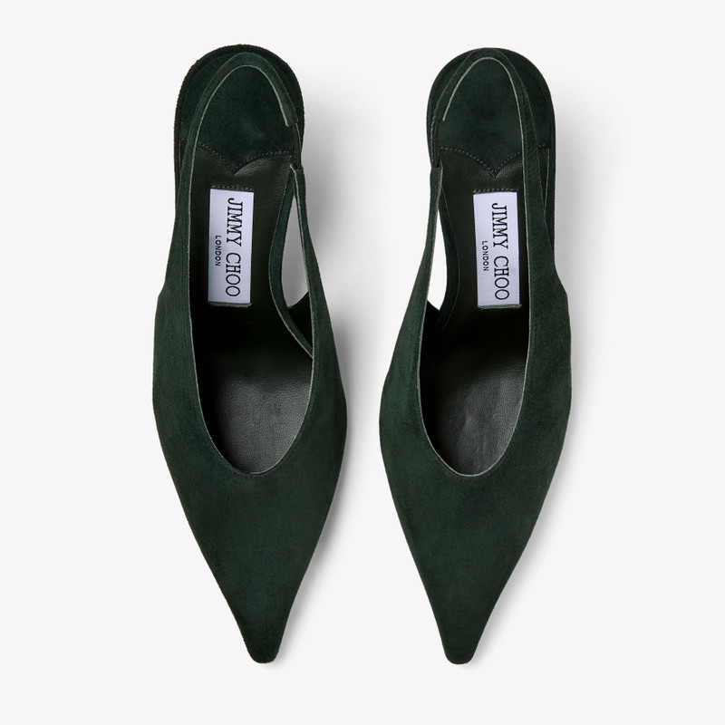 Isa 80 British Green Suede Slingbacks with Dotted Heels 4