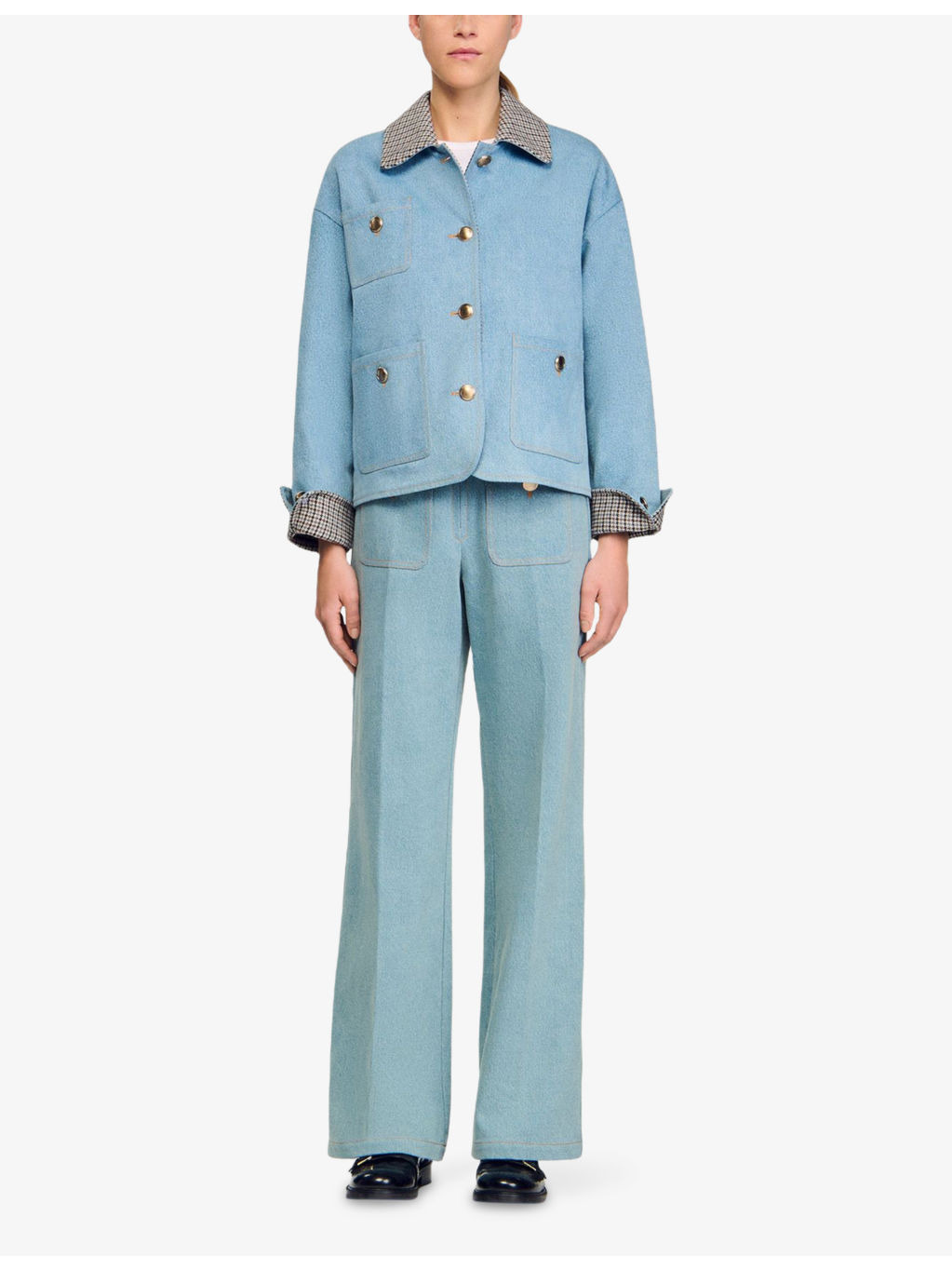 Checked-Collar Patch-Pocket Denim Jacket - 2