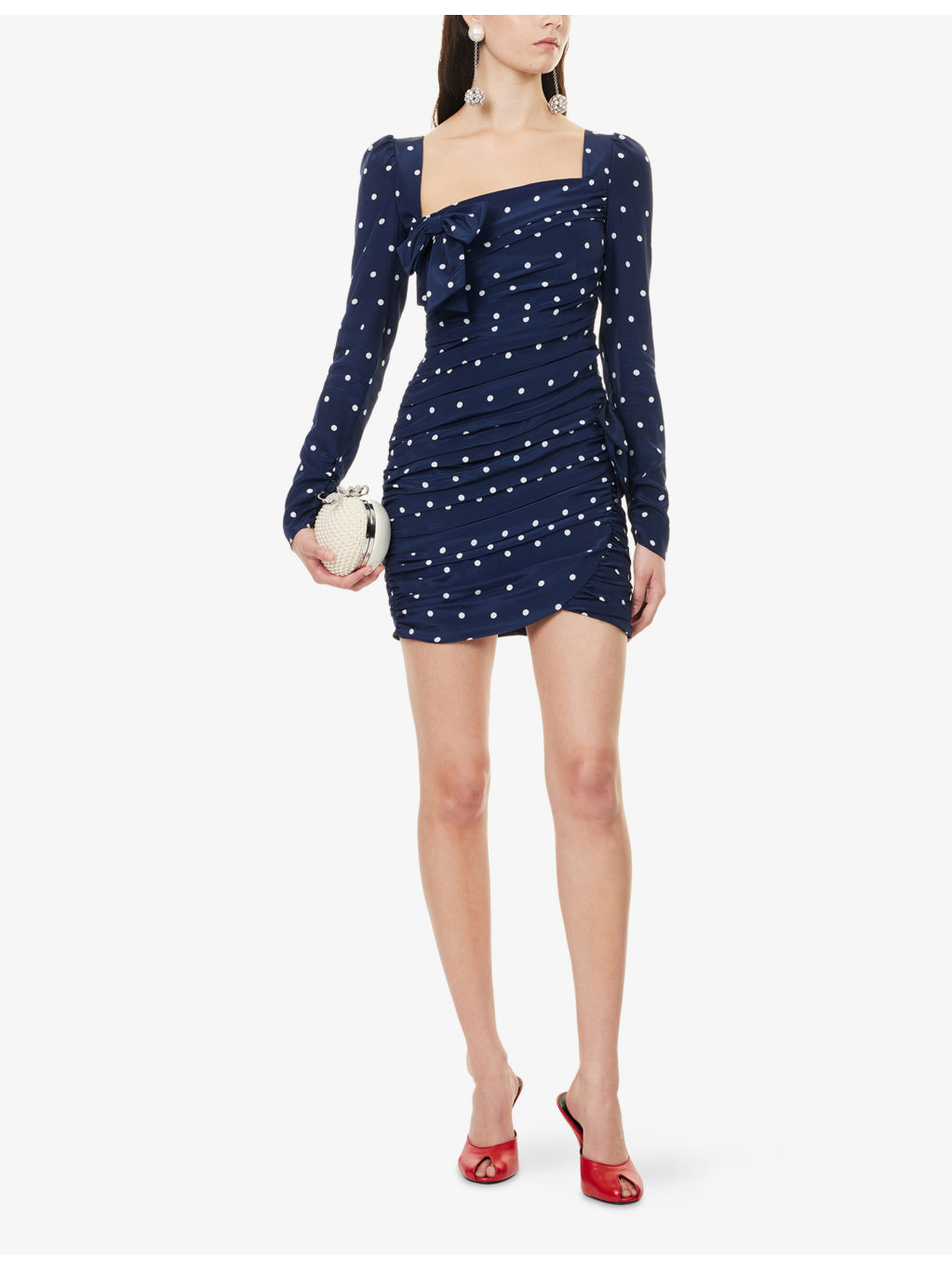 Polka-Dot Draped Woven Mini Dress - 2