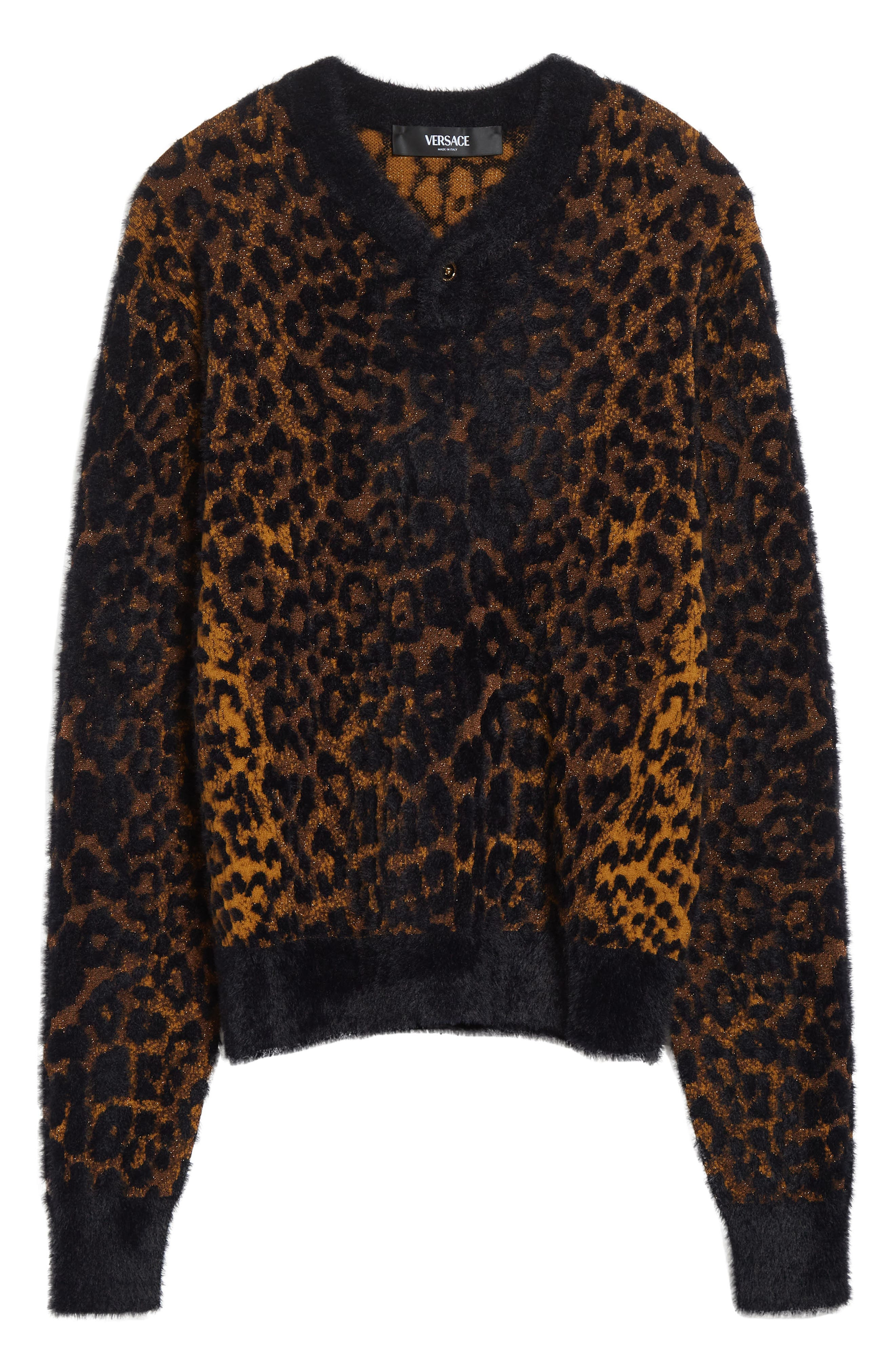 Versace Leopard Jacquard Cardigan in Golden Brown/Black at Nordstrom - 6