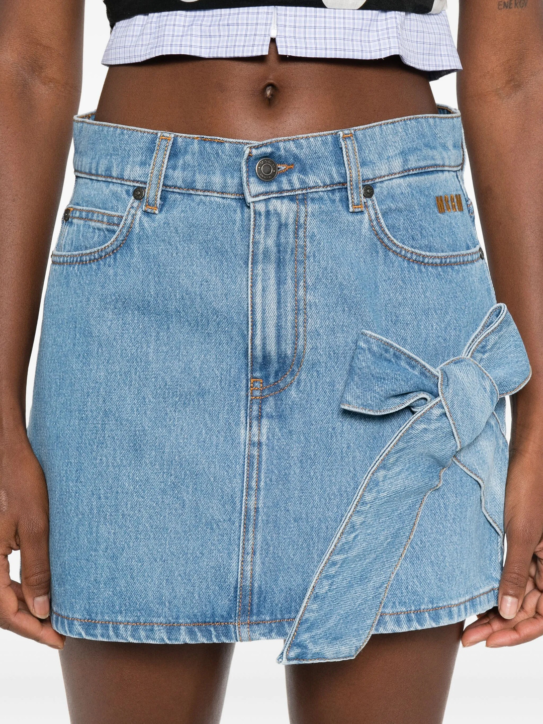 Side Ribbon Denim Detail Skirt - 5