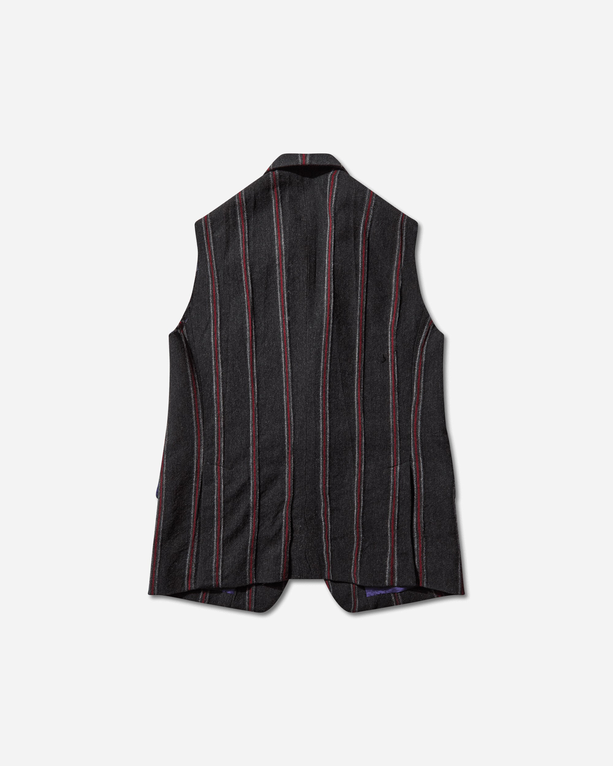 Men's Striped Tweed Sleeveless Jacket Charcoal / Red - 2