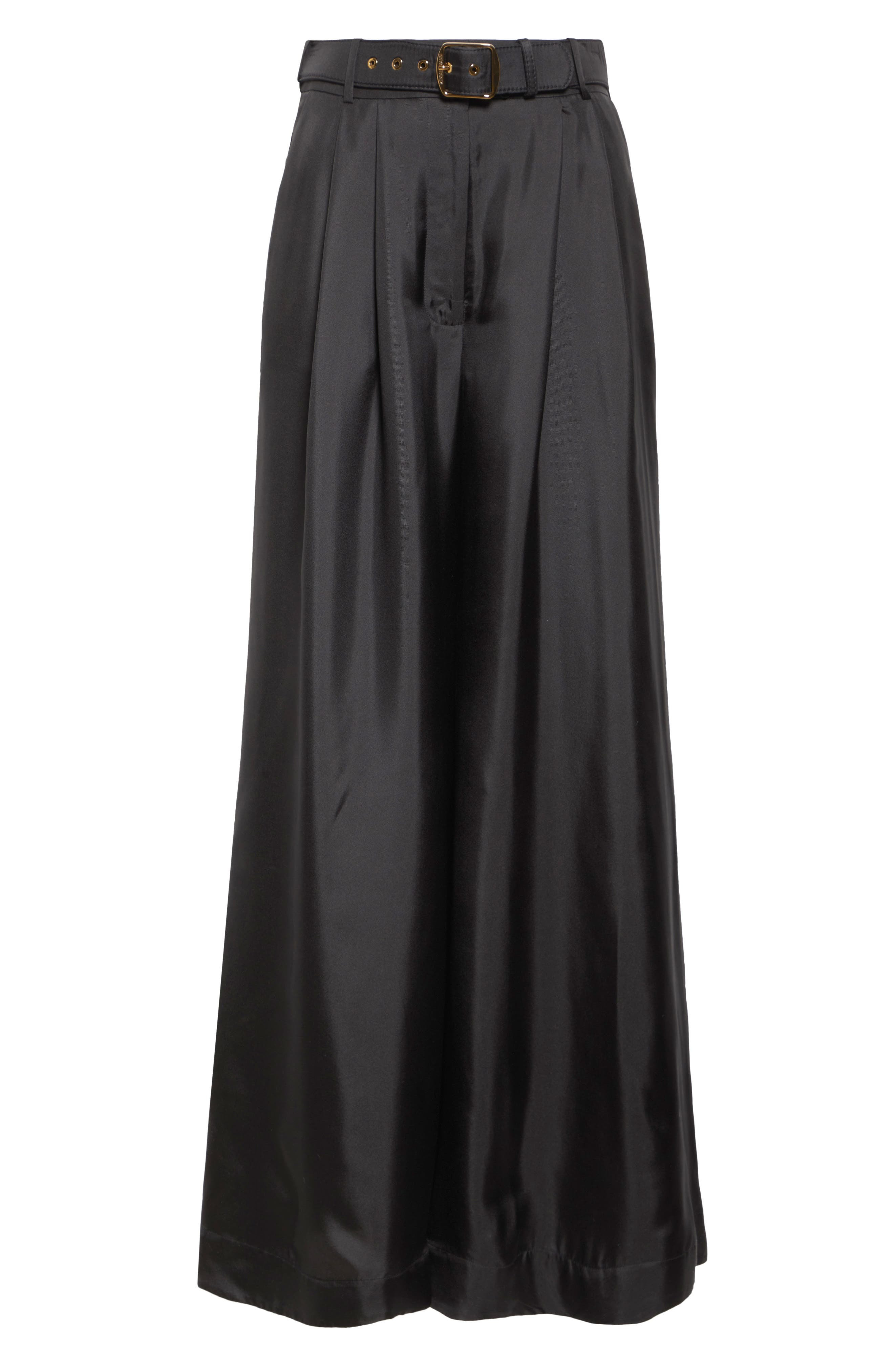 Zimmermann Belted Pleated Wide Leg Silk Trousers in Black at Nordstrom - 6