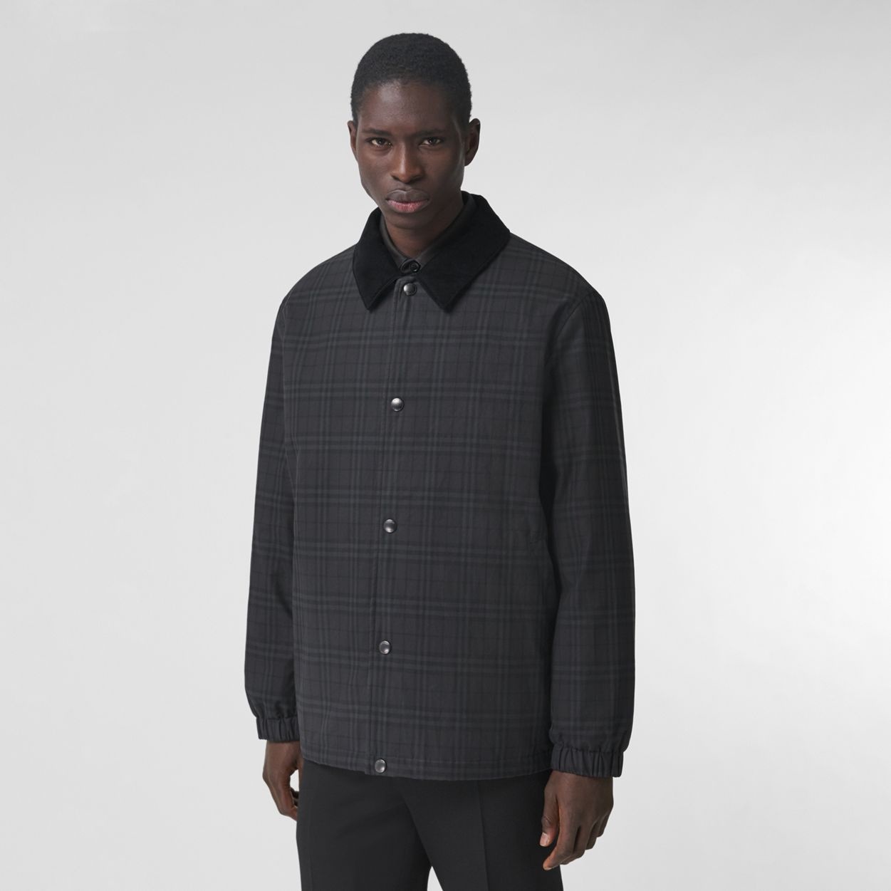 Corduroy Collar Check Coated Cotton Jacket - 7