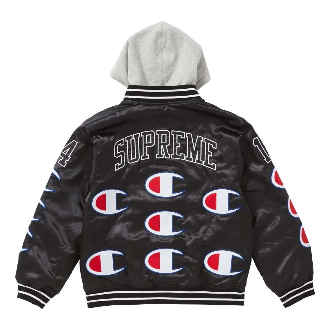 Supreme FW18 Champion Hooded Satin Varsity Jacket Black SUP-FW18-553 - 1