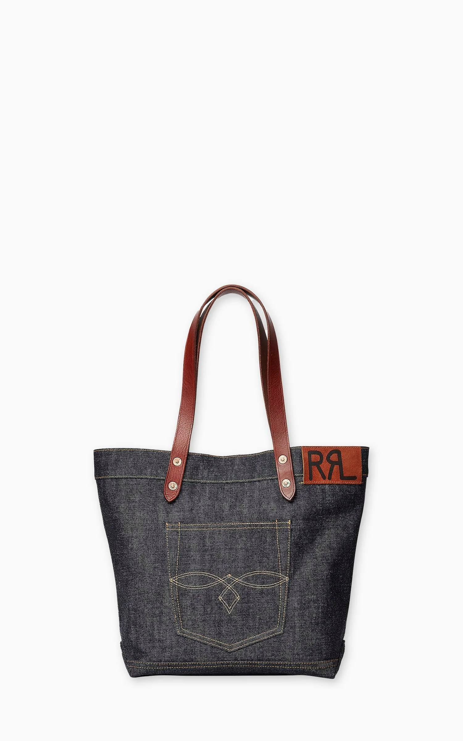RRL OLSEN LEATHER-TRIM DENIM TOTE INDIGO - 1