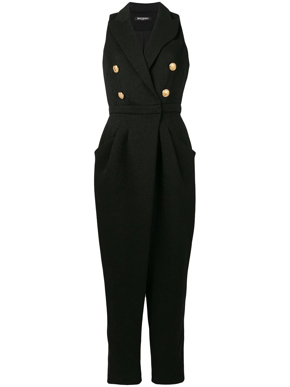 shawl lapel sleeveless jumpsuit - 1