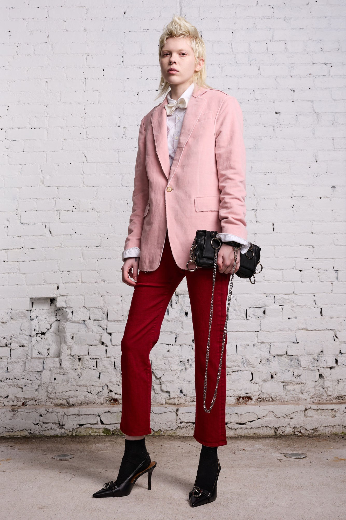 RAW CUT SHRUNKEN BLAZER - PINK VELVET - 3