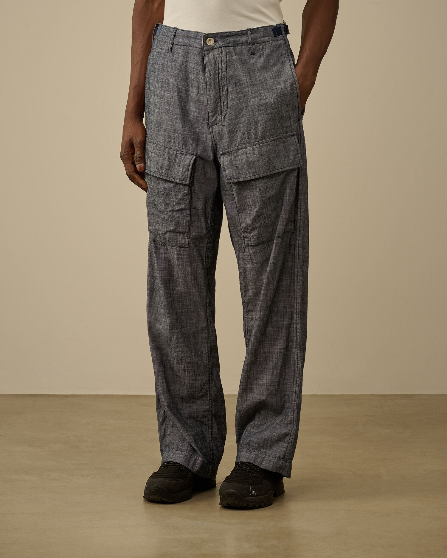 Chambray Loose Cargo Pants - 3